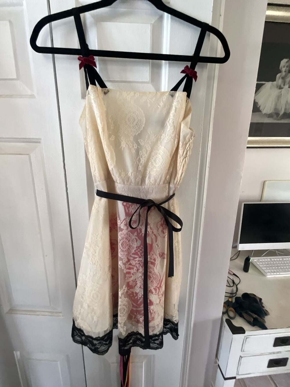 Lucky 13 Skull and Rose Print Lace Overlay Babydoll Dress Vintage
